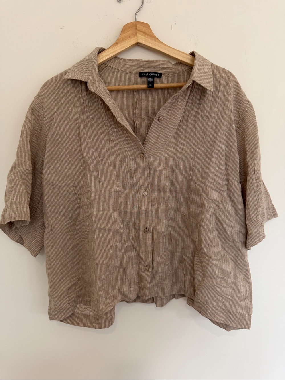 Eileen Fisher Beige-Taupe Linen Button-Front Shirt